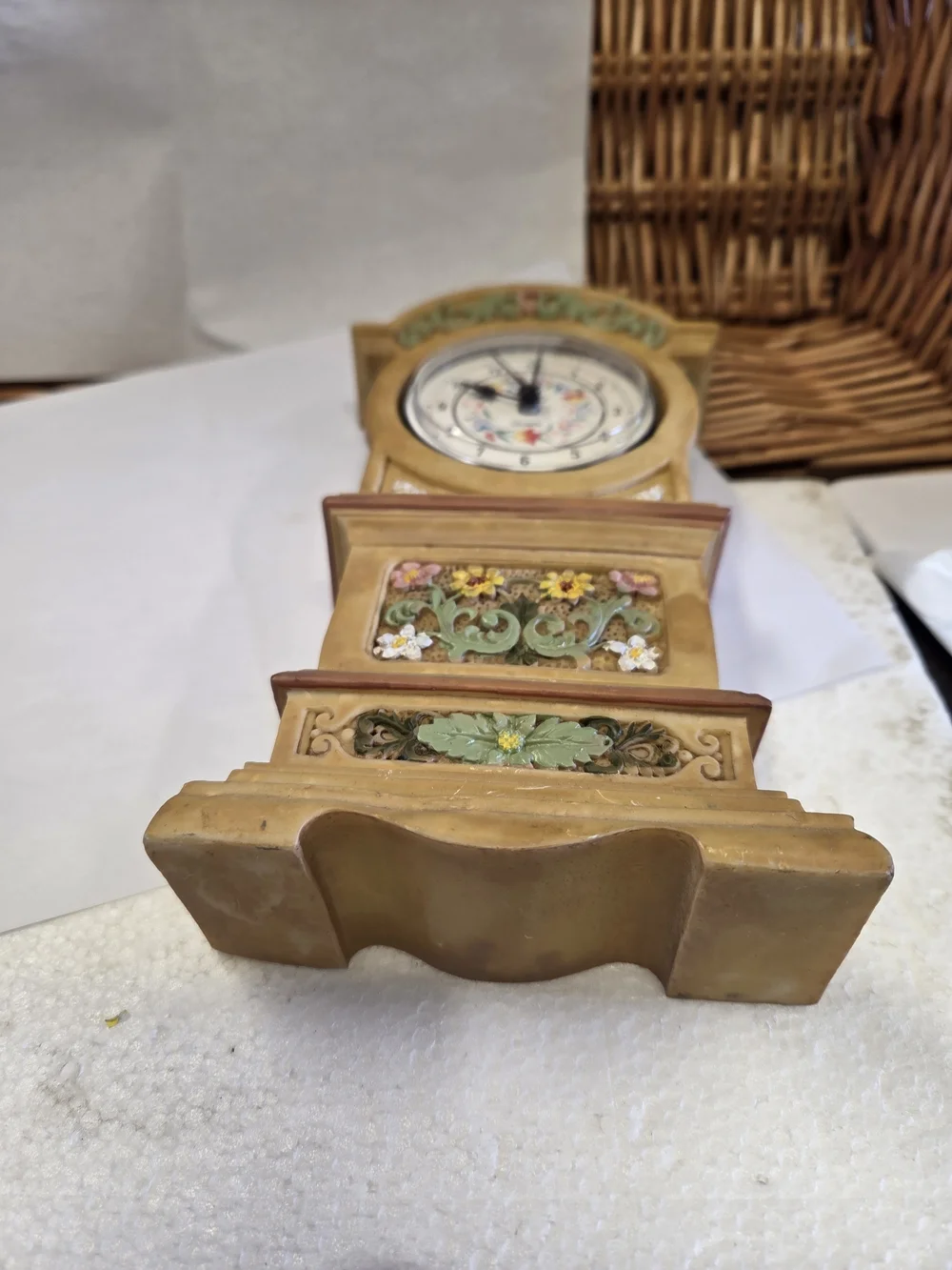 EQUITY VINTAGE WOODEN Floral Mantel Clock - Antique Gold Finish